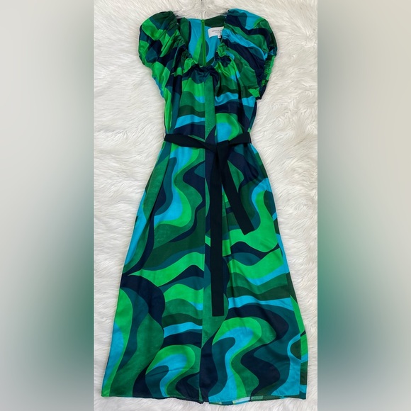 Veronika Maine Emerald Green Swirling Pattern Modernist Maxi Dress 10 EUC - Picture 4 of 10